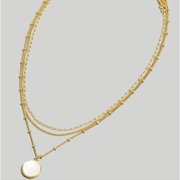 Madewell Three Pack Layered Mother of Pearl Dainty Necklace Set NEW - Picture 1 of 13
